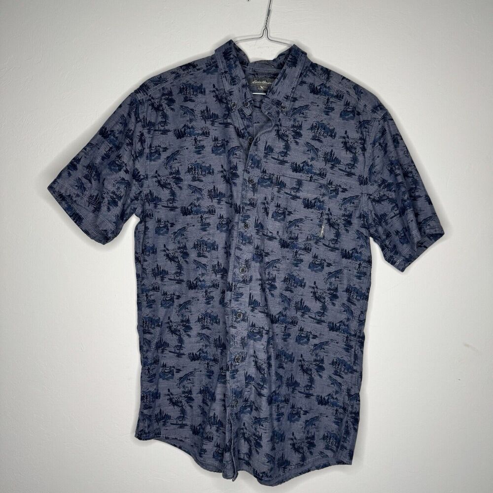 Eddie Bauer Short-Sleeve Button-Up Fish Shirt Men's Tall Large Fishing Hiking